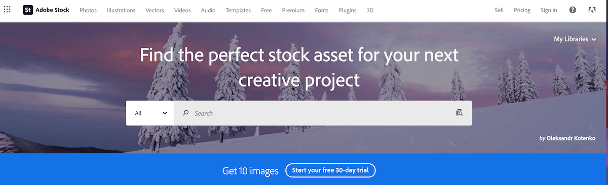 Adobe Stock homepage showcasing that they are the perfect stock asset for your next creative project