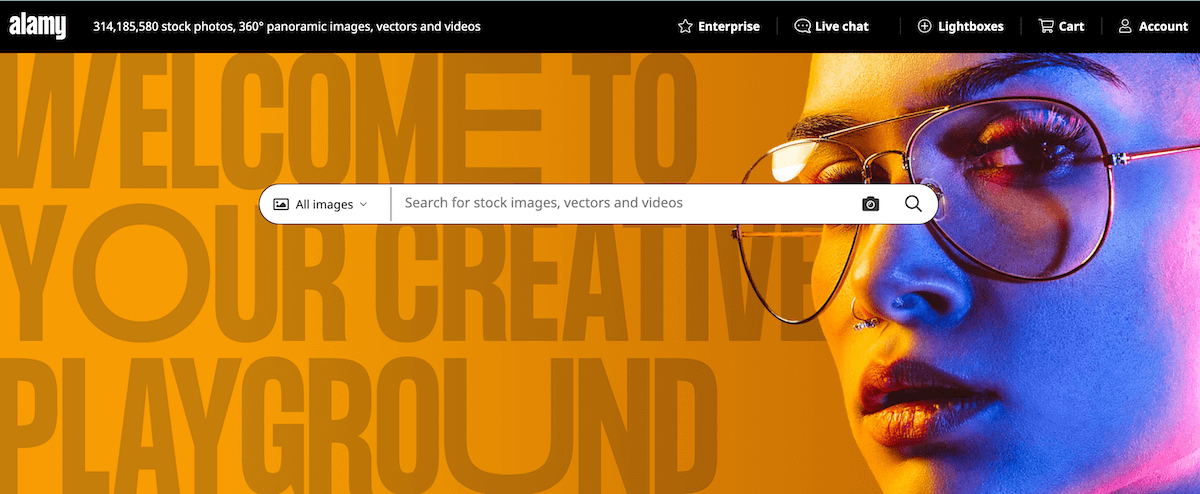 Alamy homepage, a creative playground for images, vectors and videos