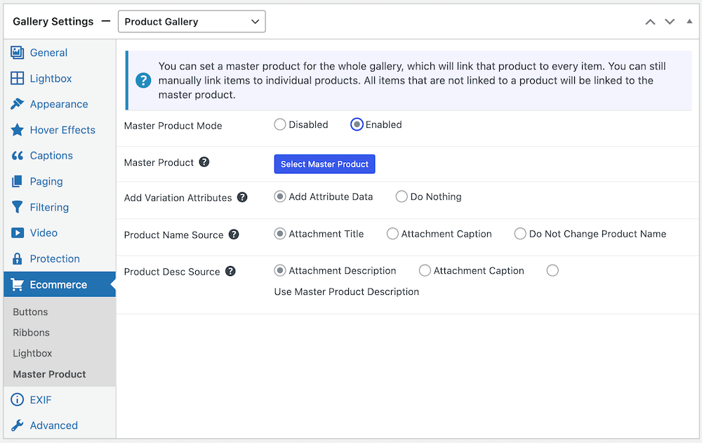 Create a master product gallery in FooGallery Pro Commerce
