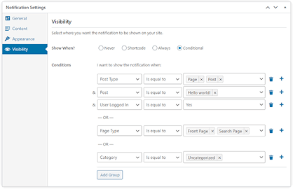 FooBar conditional visibility settings