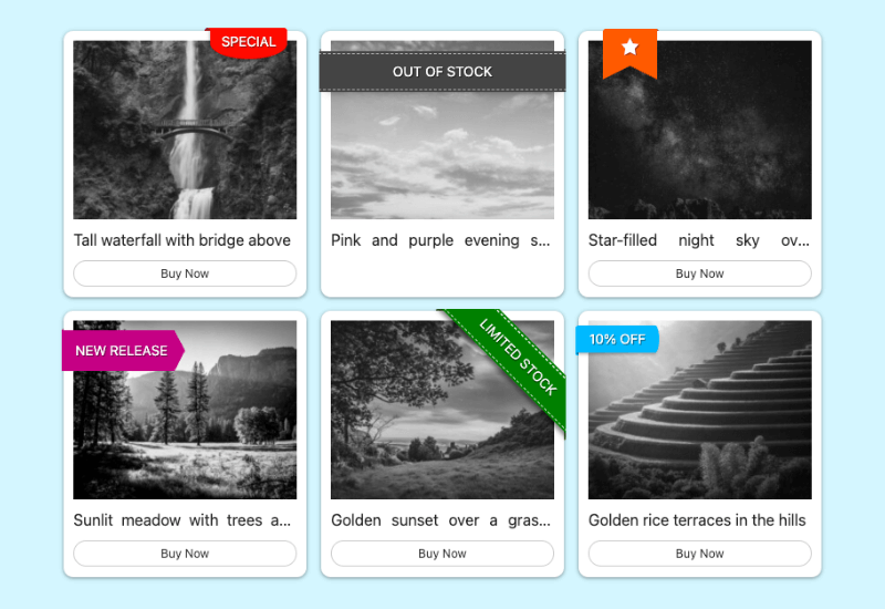 FooGallery sales ribbons and button settings
