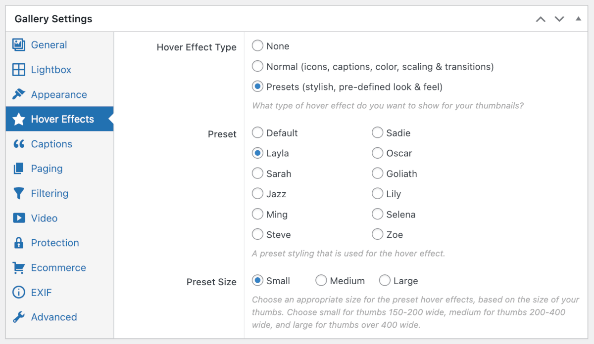 FooGallery PRO Starter hover effect presets