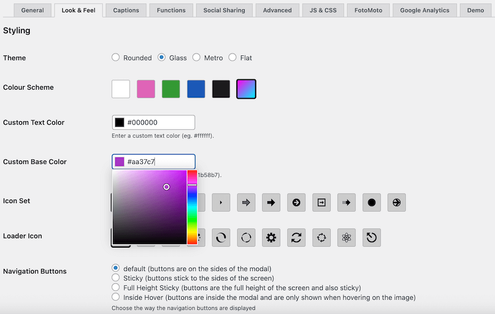 FooBox PRO styling and theme customization settings
