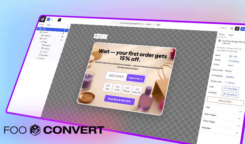 FooConvert popup editor for testing popup variants
